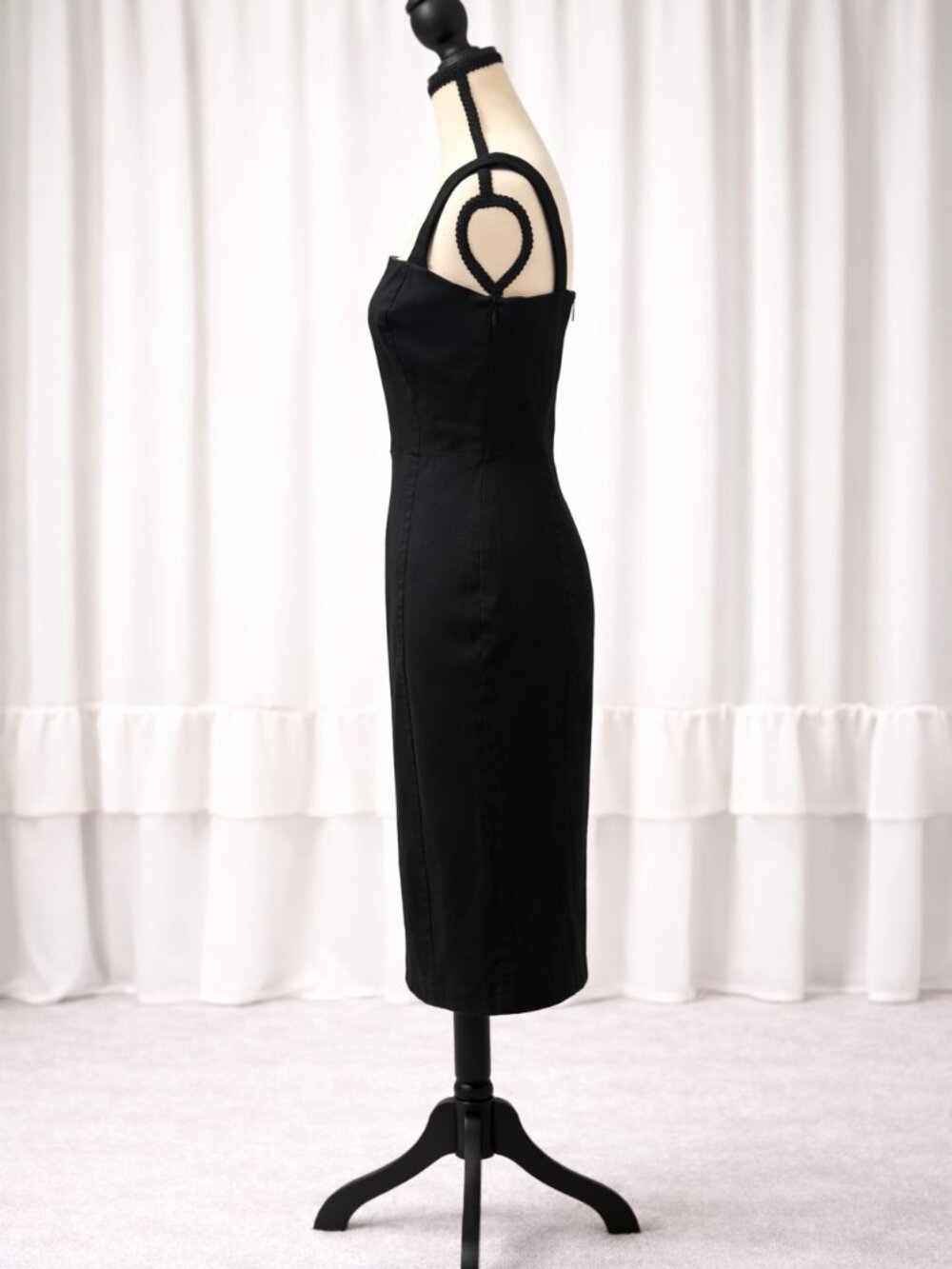 Banana Republic Black Midi Dress Square Neck Bodycon Size 2 - Picture 3 of 4